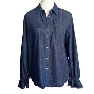 MOS MOSH DENIM DARK WASH BELL SLEEVE BUTTON DOWN SHIRT